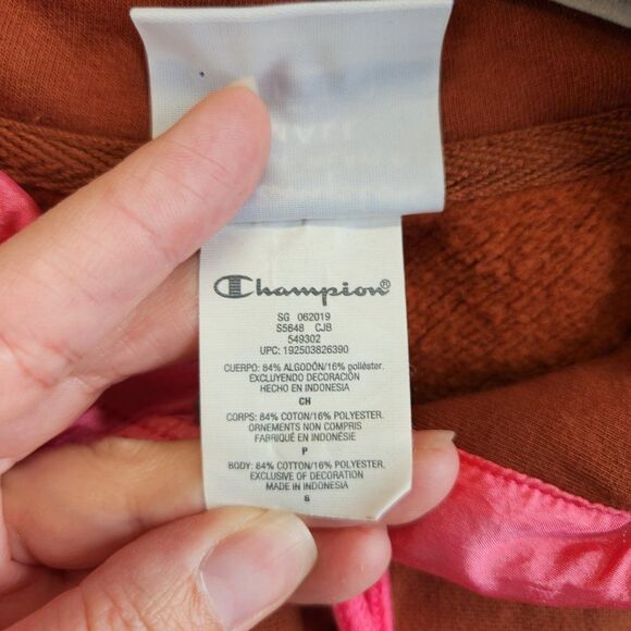 Champion Reverse Weave Hoodie Womens Small Brown Pink Soft Shell Hood Ribbed - Picture 14 of 16